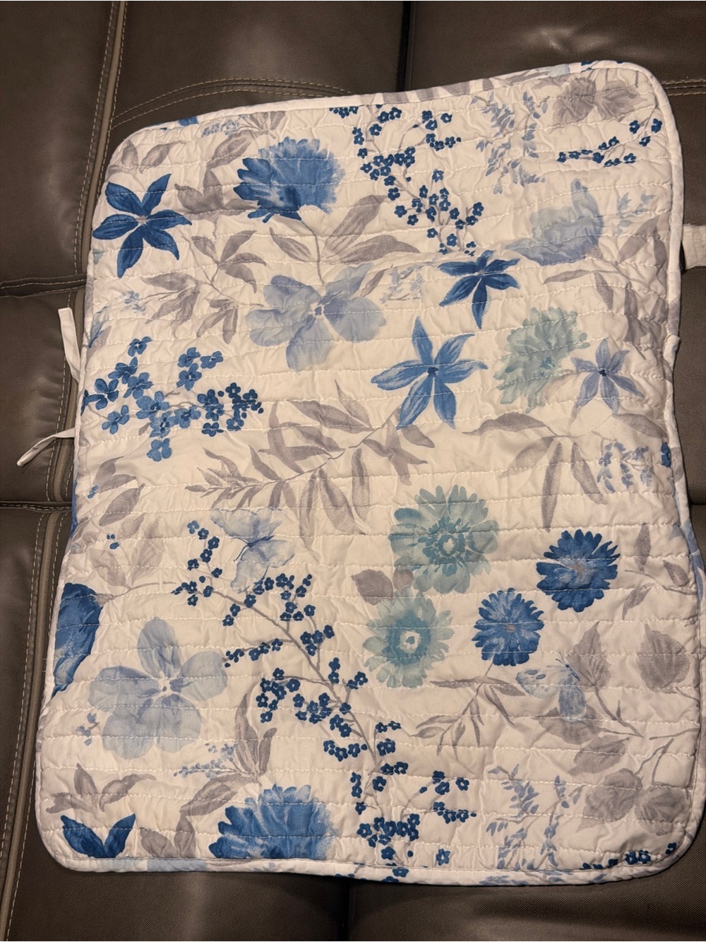Blue Floral Quilted pillow case- White & Blue
